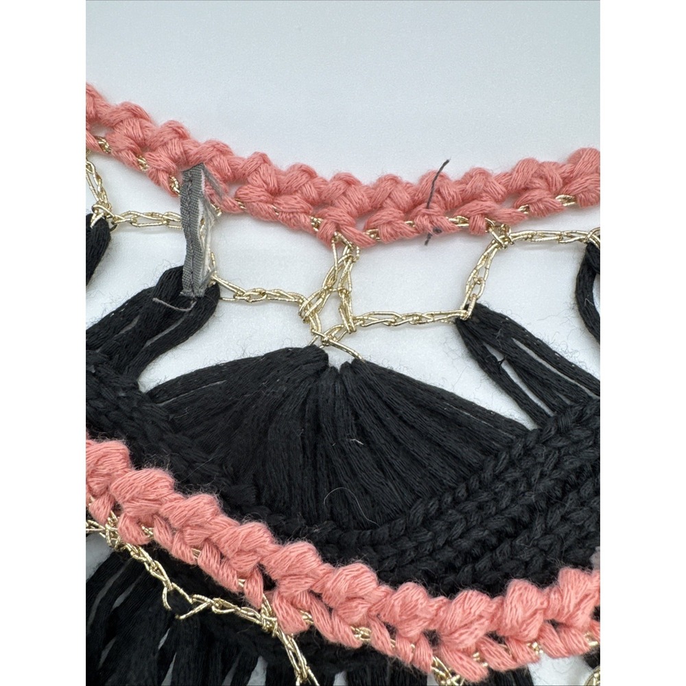 Festival woman's Crochet Open Knit Fringe Sweater Top Swim Cover up S / M - Picture 7 of 7